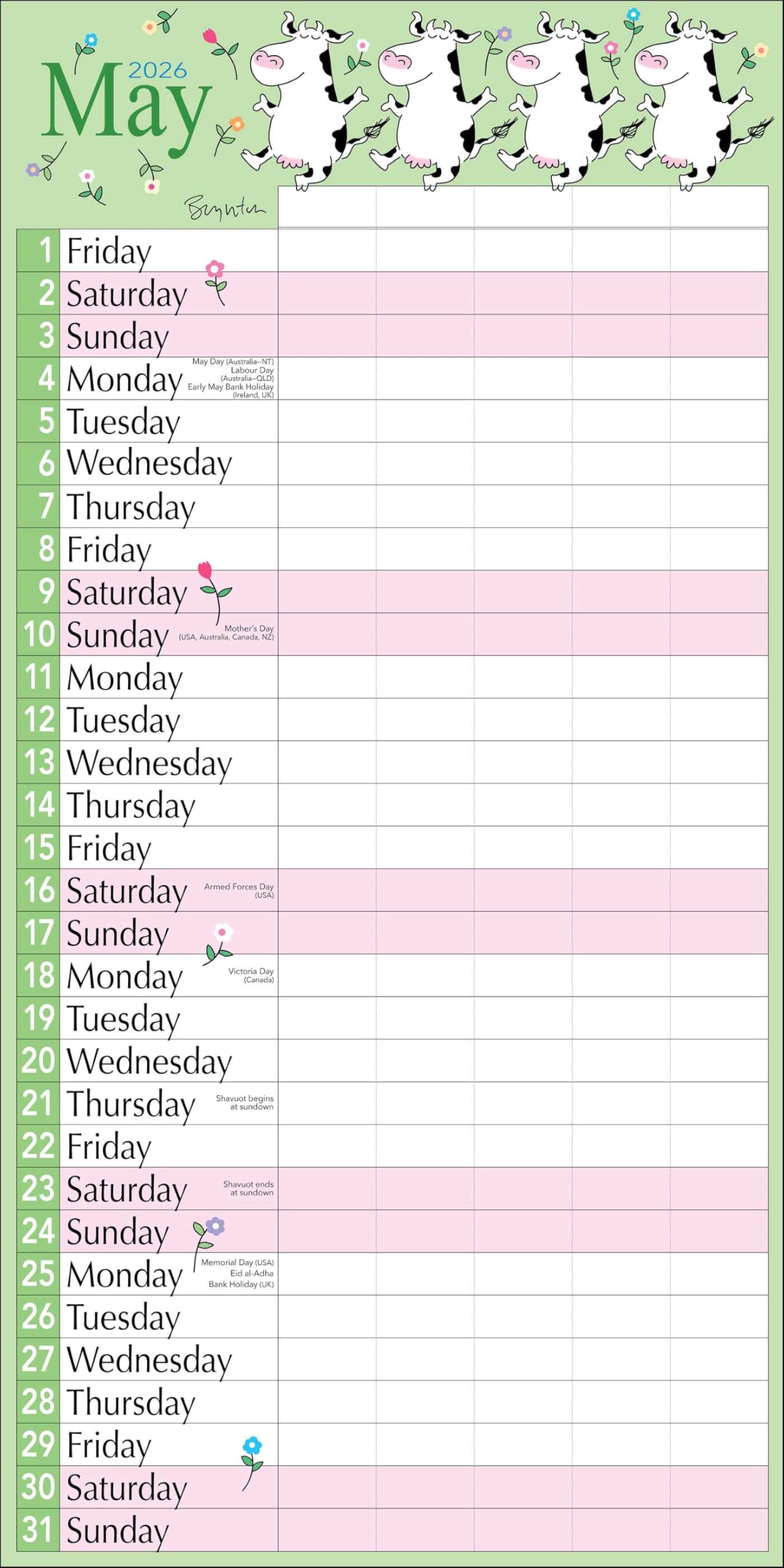 Sandra Boynton's 17-Month 2025-2026 My Family Wall Calendar