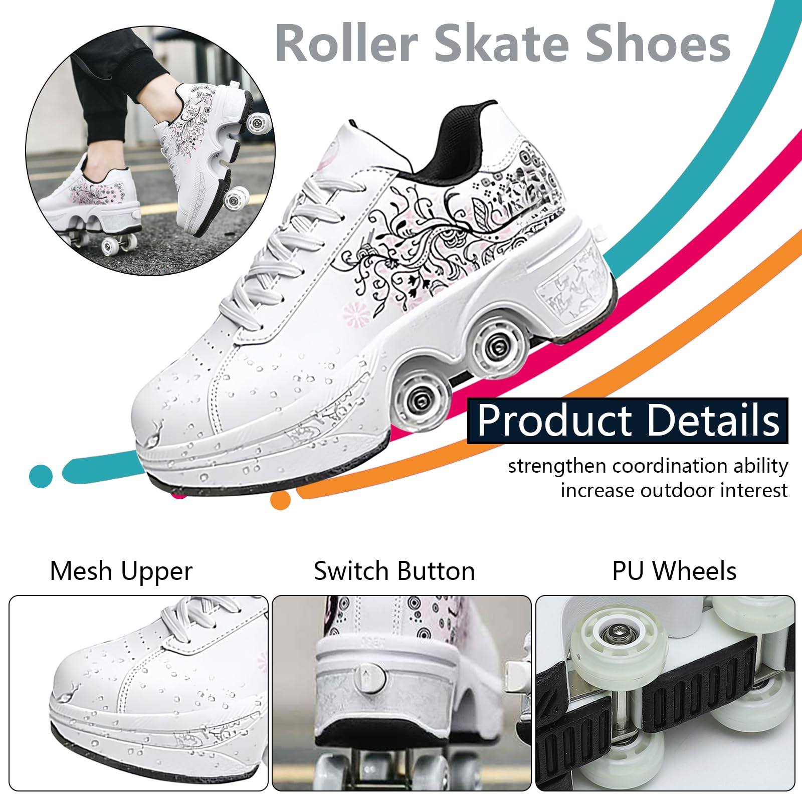 Patín De La Niña Zapatillas De Patinaje Zapatillas De Patinaje Zapatillas Con Ruedas Deporte Gimnasia Moda Multiusos Kick Roller Shoe para Niños Niñas