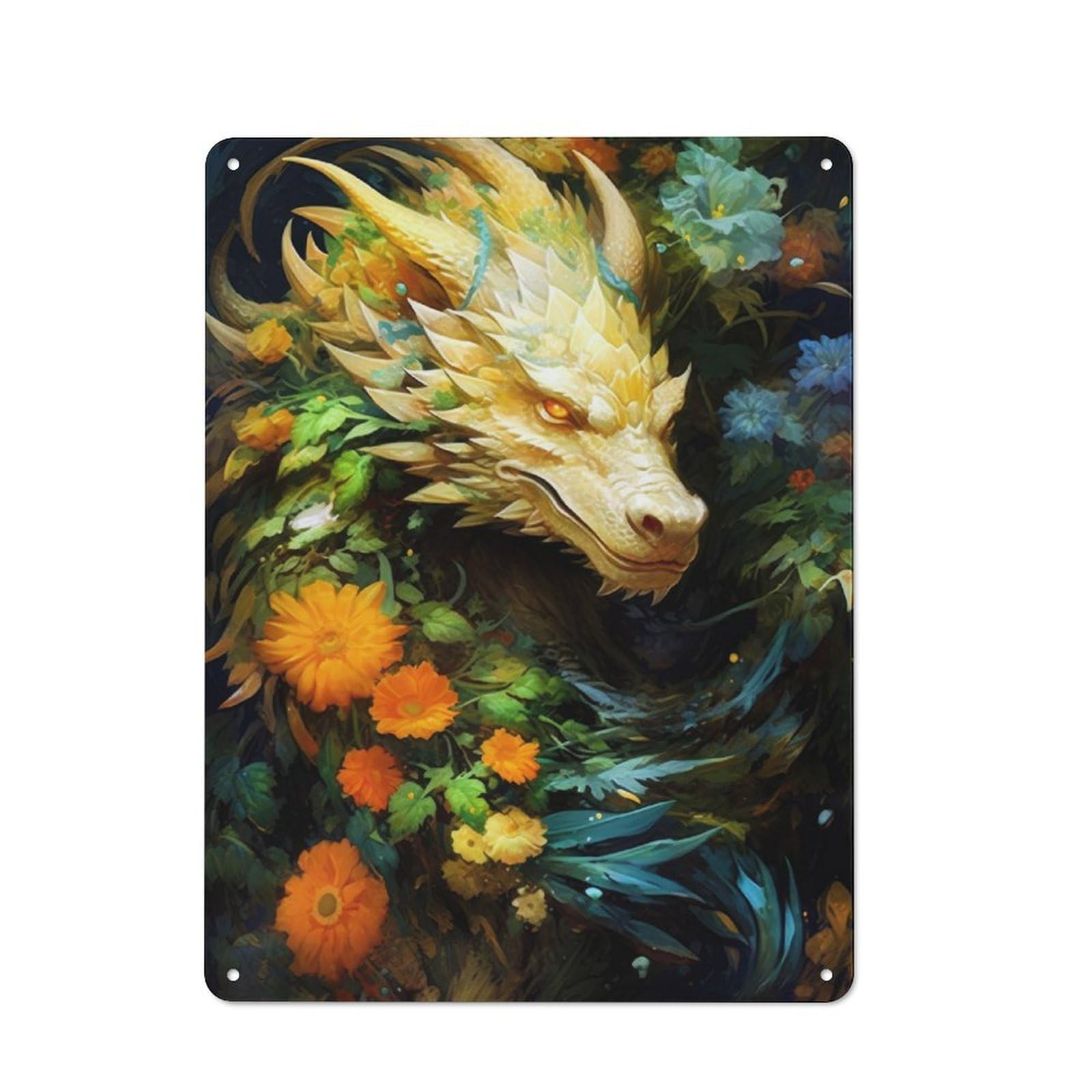 Tin Wall Sign with Aquarelius Dragon Design 40x30cm, Classic Bistro Wall Plaque for Bakery, Diner, Cafe Or Family Room