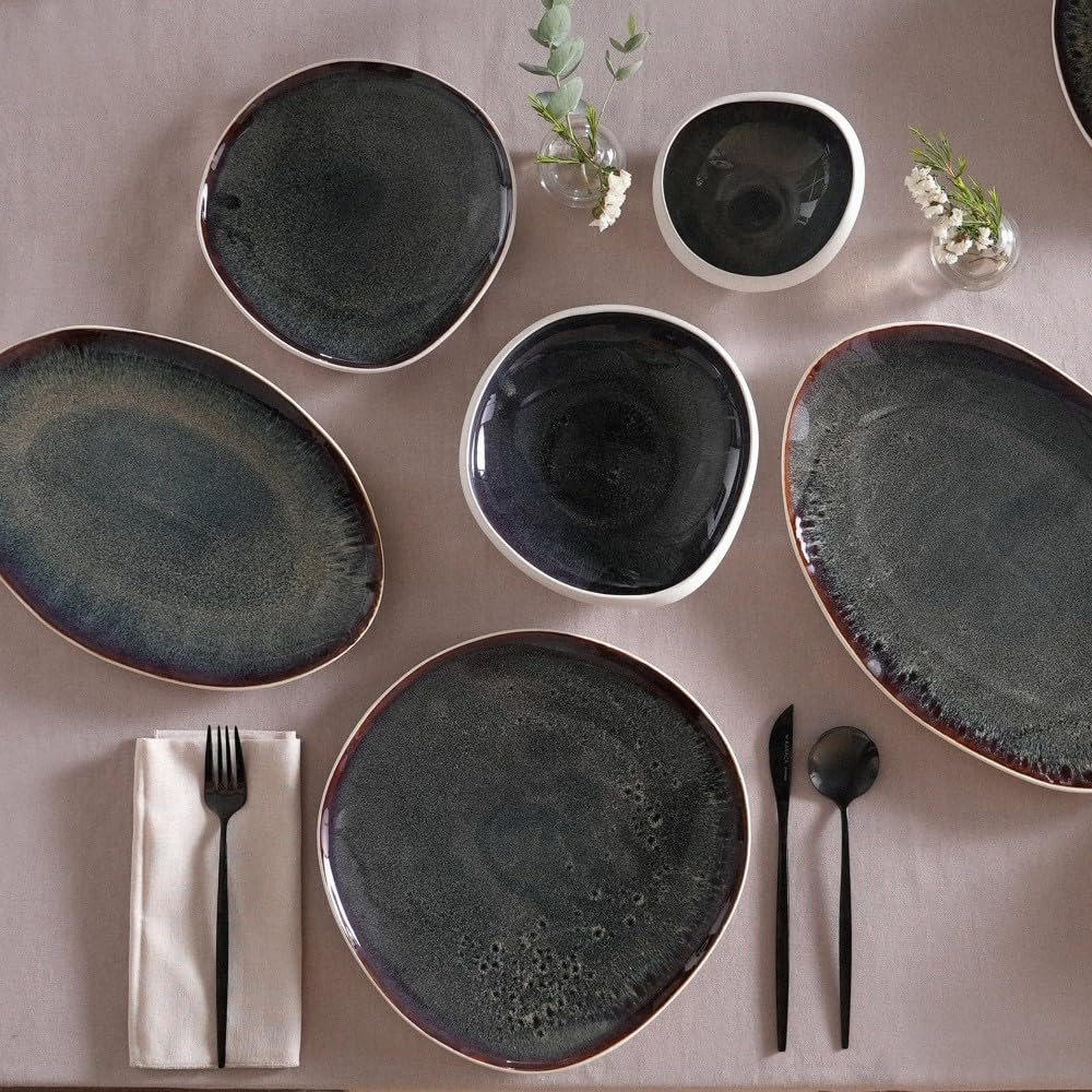 Karaca Earth Collection Galactic 55-tlg Steingut-Geschirrset für 12 Personen, Mehrfarbige Teller Set, Spülmaschinen Geschirr Set, Tafelservice mit Reaktivglasur, Weiß