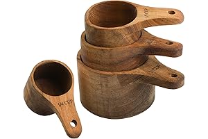 Lyellfe Set of 4 Acacia Wood Measuring Cups Stackable