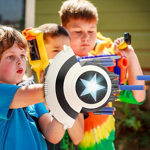 Miniatura 6 de Escudo de dardos de juguete para armas de fuego, juguetes para superhéroes de 6, 7, 8, 9 años, juguete de rol para niños con luces, con 30 dardos
