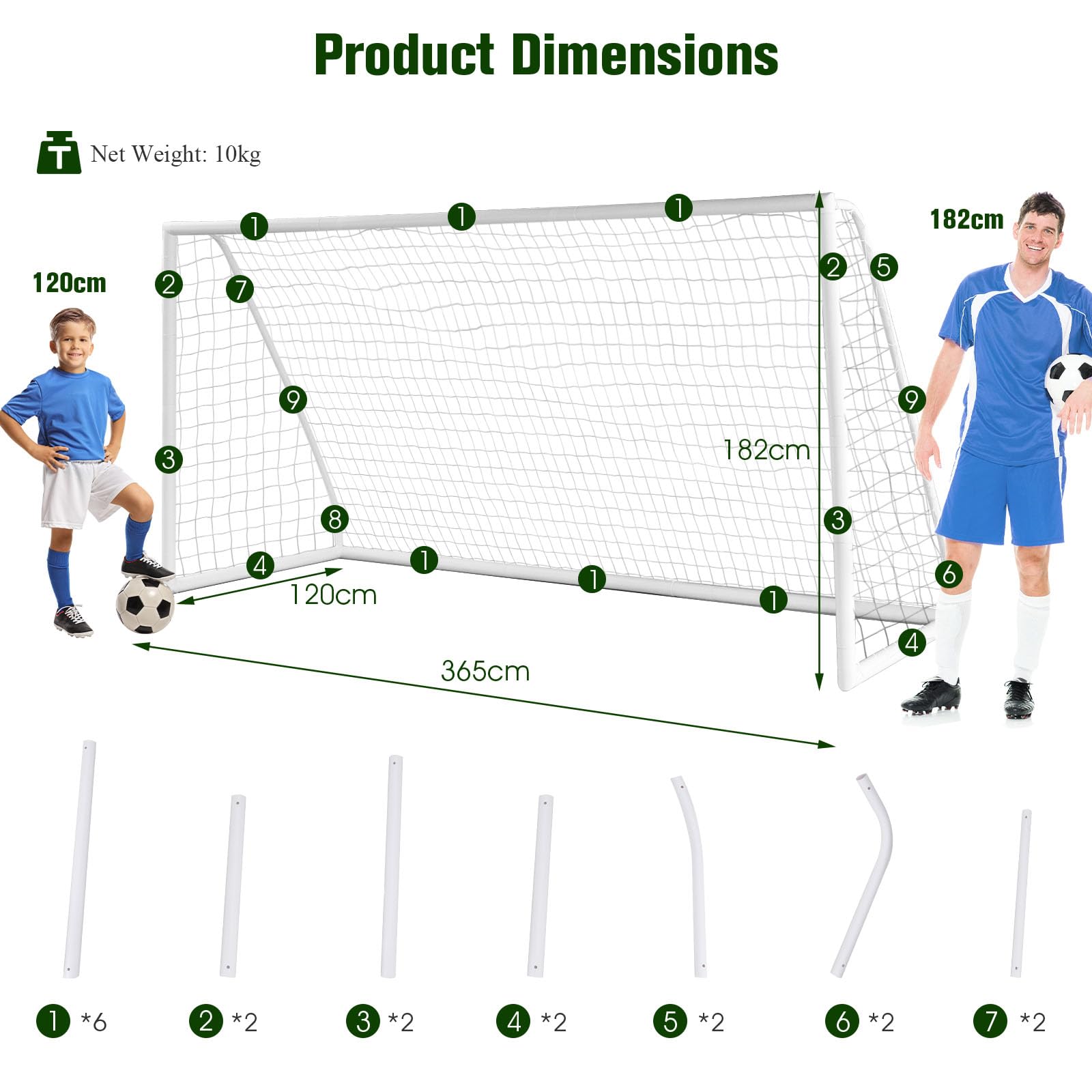 LIFEZEAL Wetterfestes & Standfestes Fußballtor, Fussballtore 365x120x182cm, Outdoor Torwand für Kinder & Erwachsene, Fußballtor mit Abriebfestem PE-Netz