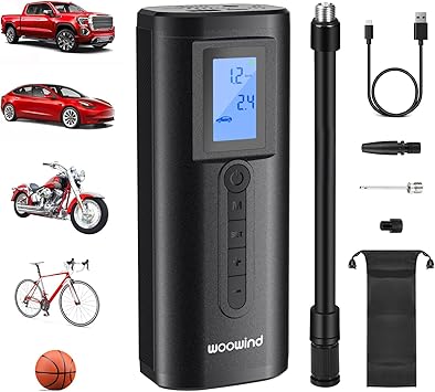 Woowind Tire Inflator & Power Bank 2 in 1 Portable Air Compressor, Electric Bike Pump with Digital Pressure Gauge, Air Pump for Car Tires, Bicycle, Motorcycle, Scooter, Balls AP2-P