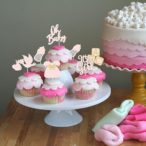 Miniatura 33 de 24 piezas Oh Baby Boy Cupcake Toppers Silver Glitter Enterizo Botella Cisne Baby Shower Boy Cupcake Picks Género Reveal Theme Baby Shower Niños