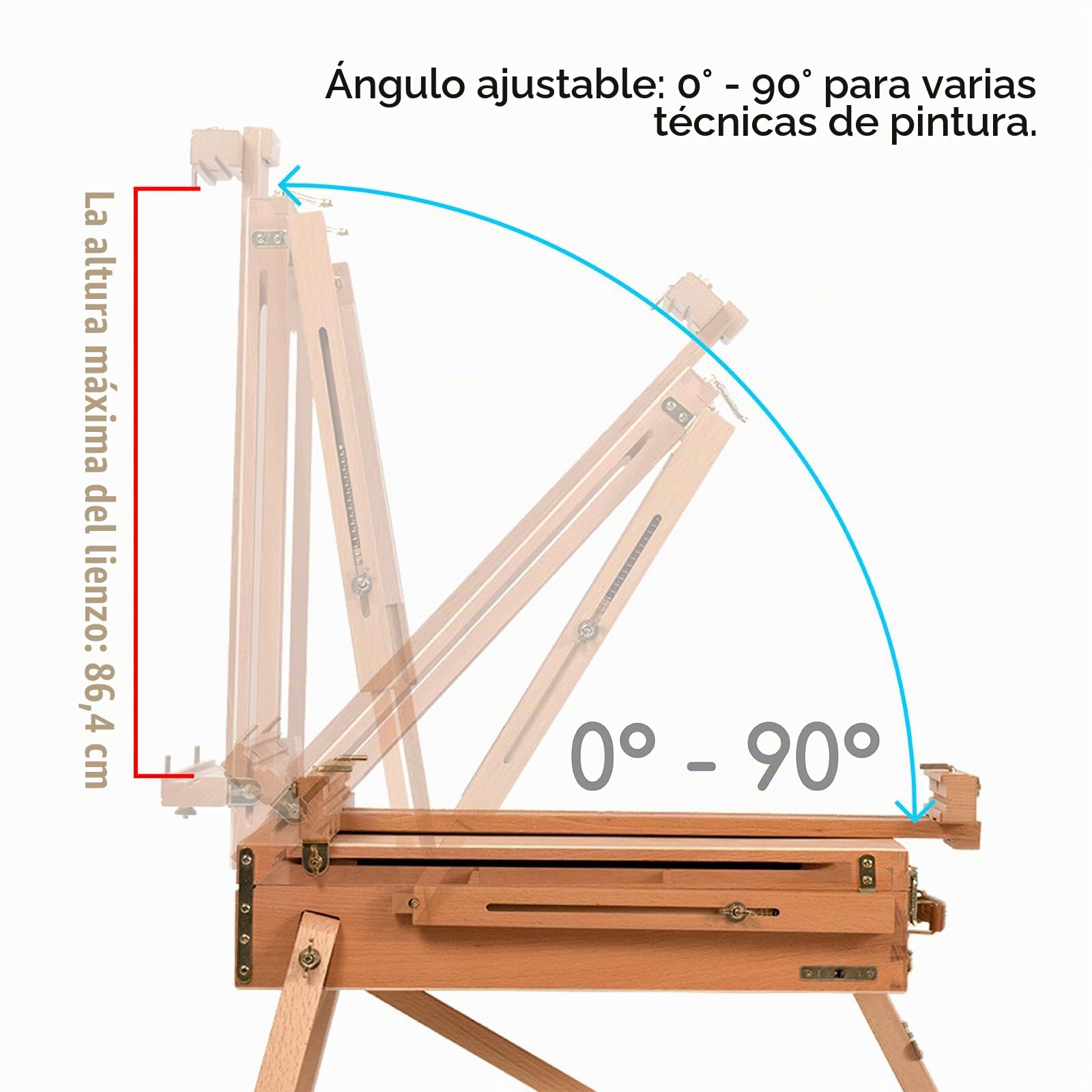 Meeden Caballete de madera de haya, plegable, portátil, con cajón y paleta para profesionales, artistas y aficionados a la pintura sobre la marcha, sostiene lienzos de hasta 34 pulgadas
