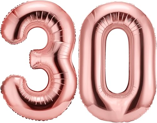 Gejoy Globos gigantes del número 30 de 40 pulgadas, globos gigantes de papel de aluminio del número 30 para decoraciones de fiesta de cumpleaños de