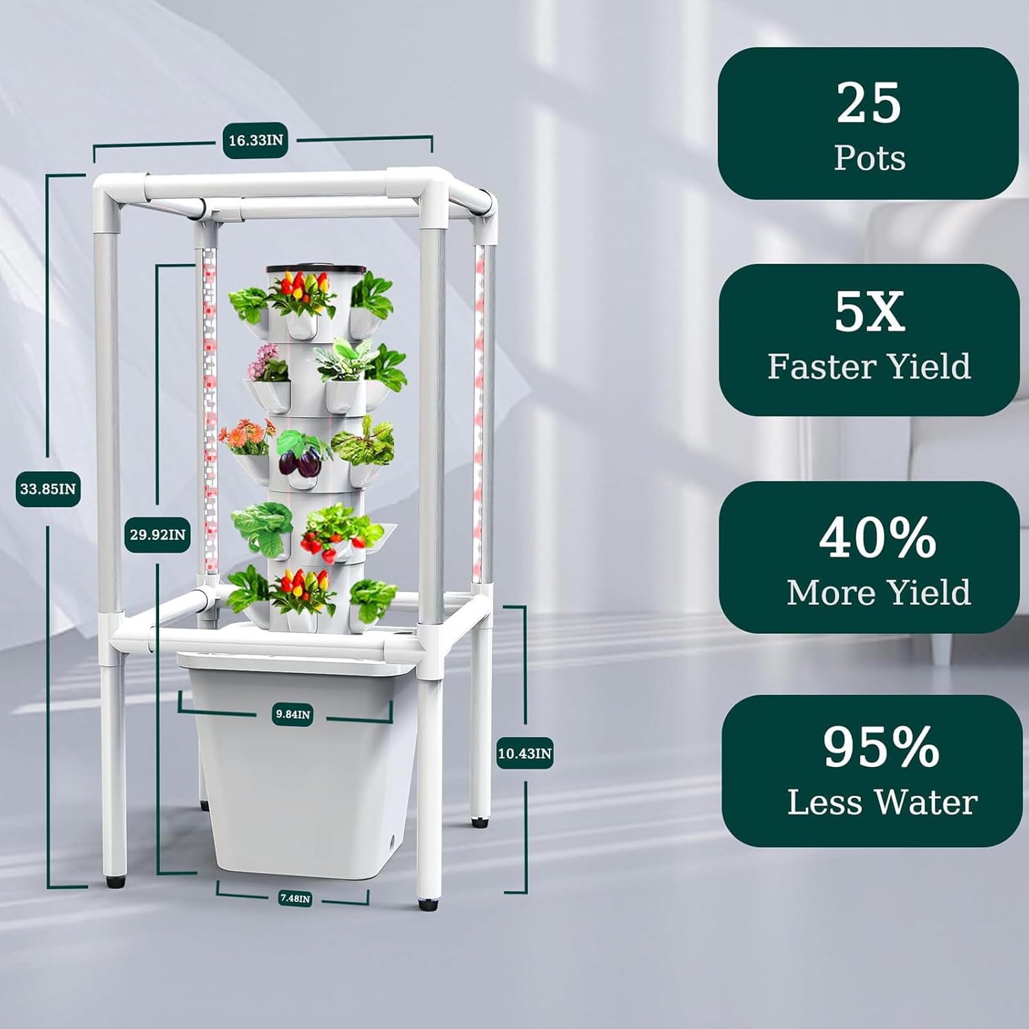 Hydroponics Tower Kit With LED Grow Light - Indoor Smart Garden Planter Germination Kit With Timer And Hydrating Pump For Successful Indoor Gardening