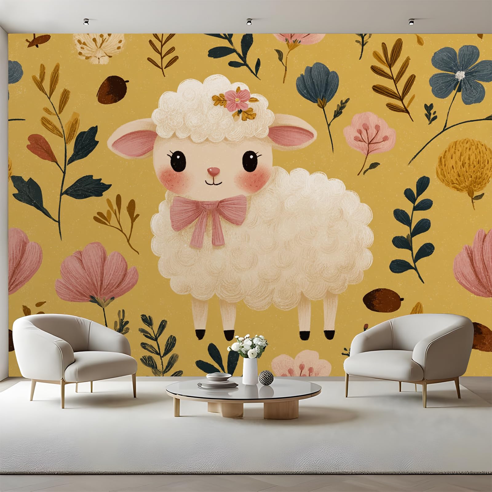 Papier peint panoramique animaux moutons autocollant pour salon, 100x70cm