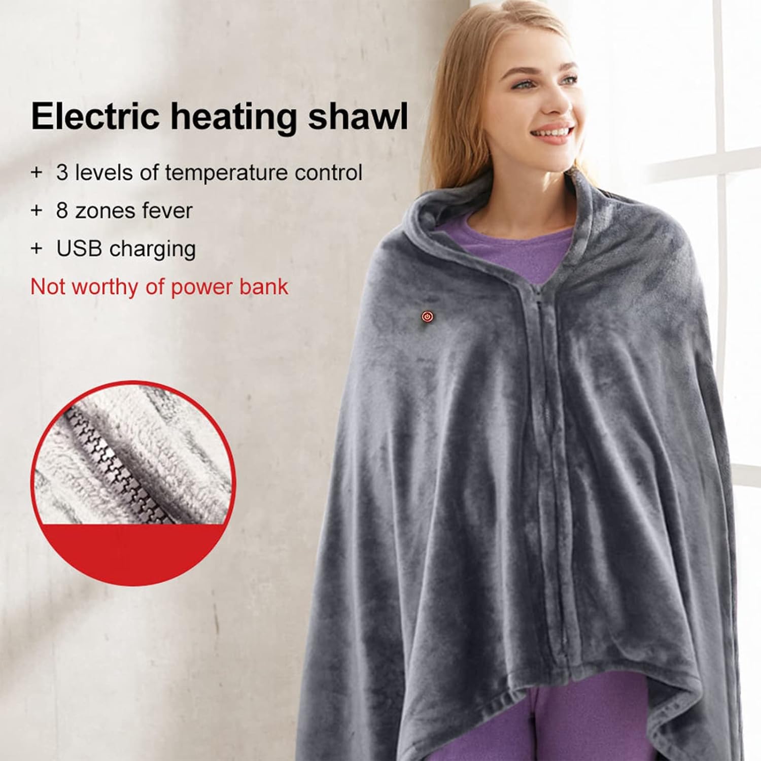review Electric Blanket Heated Throw, Soft Flannel Heating Blanket Throw with 3 Heating Levels , Electric Blanket Shawl,,Machine Washable, Home Office Use, 59*34 inch