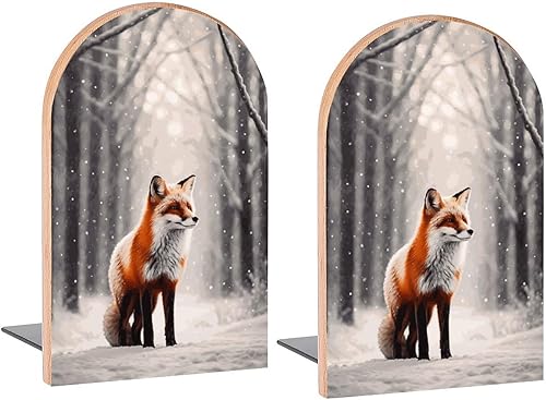 Miniatura 1 de Sujetalibros decorativos de madera con diseño de zorro rojo para estantes, habitación de los niños, oficina en casa, tapones de libros para