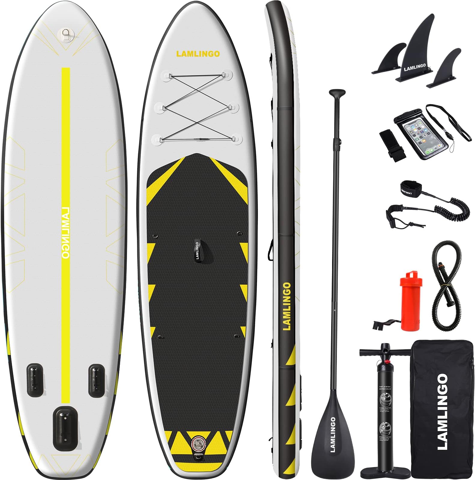 Premium Paddle Board for Adults 10.5×2.7×0.5ft Max 200KG Load, SUP Inflatable Paddle Boards Stand Up Paddleboarding Paddleboard Kayak with Carry Bag Non-Slip Deck, Leash Fins Pump