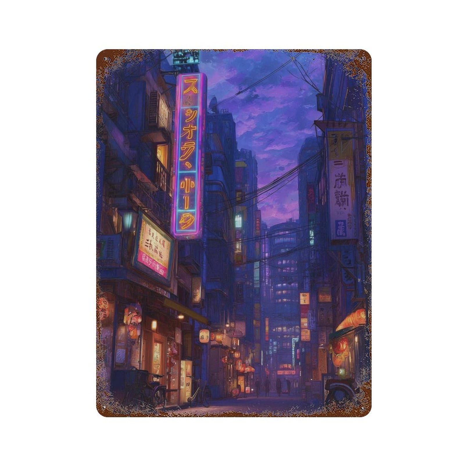 xiaoxiaoshen Neon Tokyo Street Cyberpunk Night City Japanese Urban Lights Futuristic Anime St Wall Decor Art Metal Tin Poster Modern Home Decor Art Home Bar Shop Decorations Vintage Sign 40x30cm
