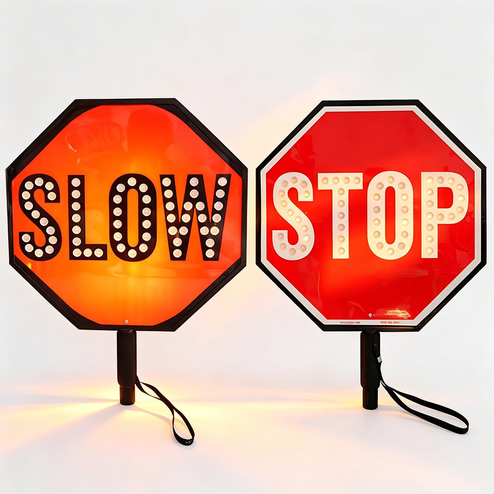 liuyunfeiGL 2-Sided 18" LED Stop/Slow Sign, Hand Held with 104 Ultra-Bright LEDs, Smart Lift-to-Light, 12H Battery, Foam Grip, for Crossing Guard