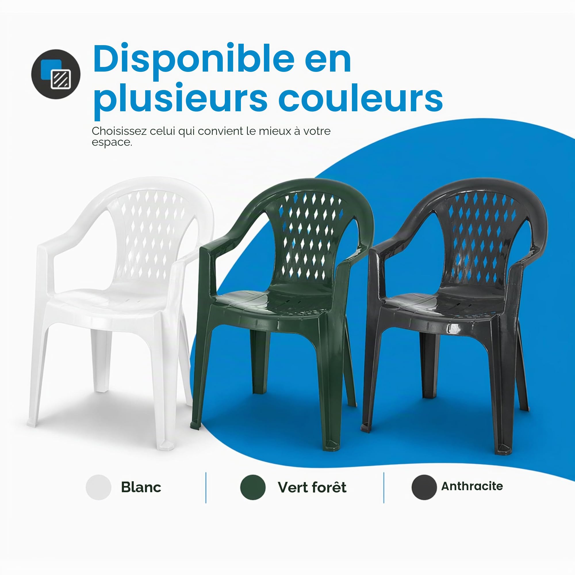 Tomaino - Lot de 4 chaises de jardin empilables en plastique - Chaises d'extérieur résistantes et légères avec drainage, idéales pour terrasse balcon bar (4, blanc)