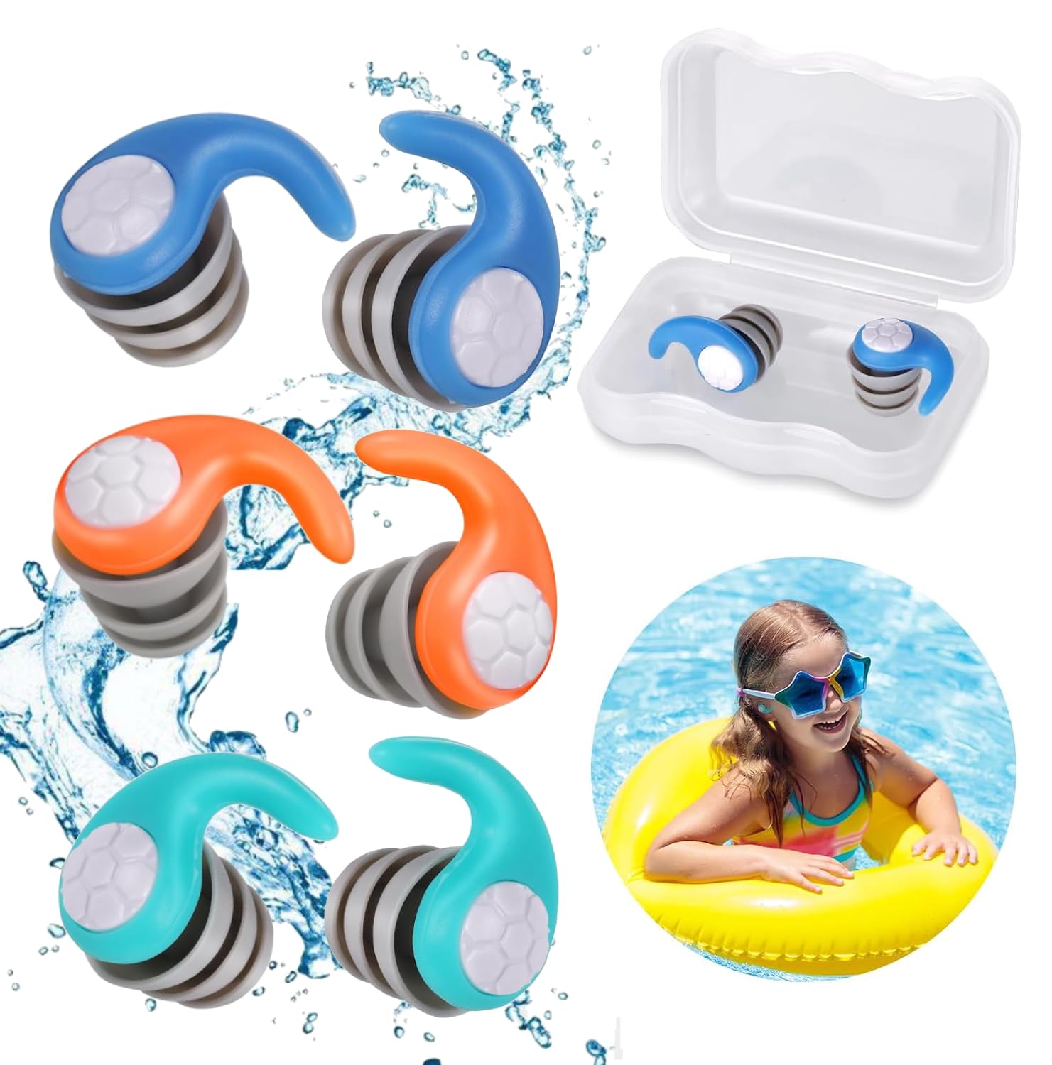 Zocipro Tappi Orecchie Piscina Bambini, 3 Paia in Silicone Morbido e Impermeabile per Nuoto, Doccia, Bagno - Per Bambini 4-12 Anni