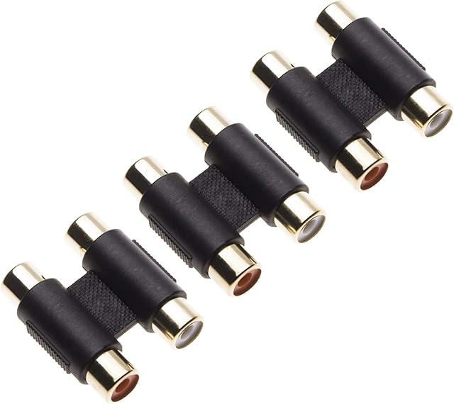 2x RCA Female to Female Coupler by Keple, Audio Connector Adapter, Extension Adaptor for Turntable, Record Player, CD, MP3, DAC, Reciever, Amplifier, Stereo Phono Cable (3 pack)