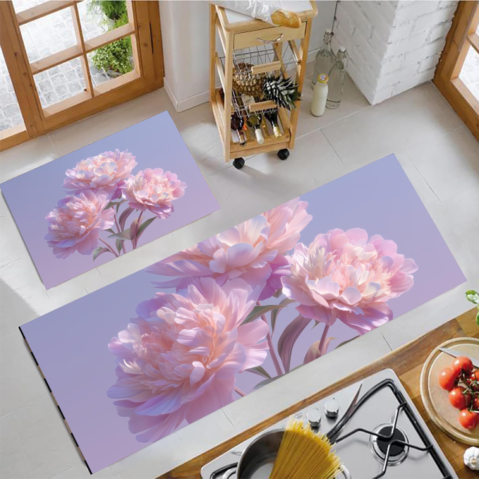 Tapis de cuisine antidérapants pivoine rose lot de 2 grand format pour la maison