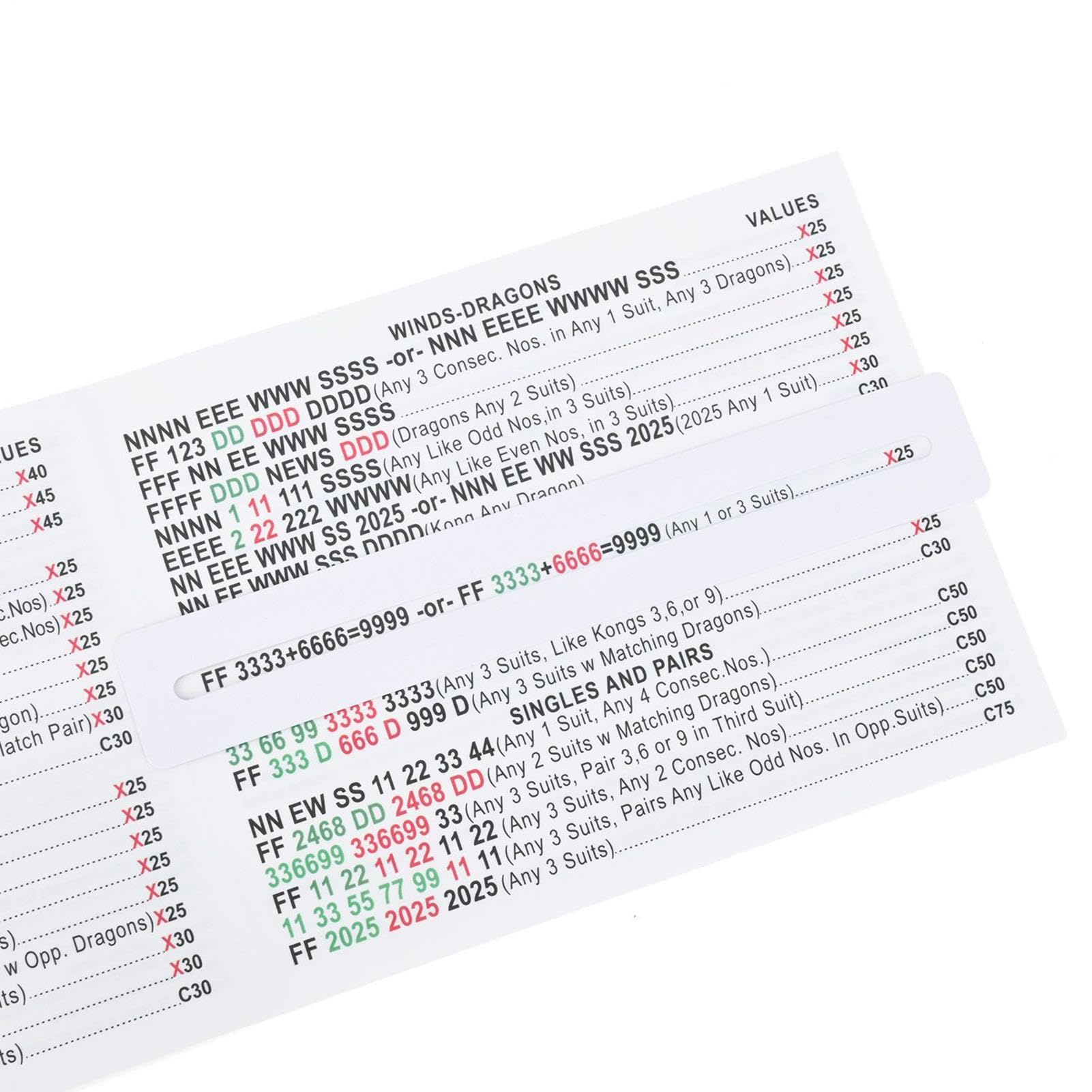 Tarjetas de Mahjong americanas impermeables: guía de puntuación de reglas 2025, manos impresas grandes con notas, papel laminado grueso con revestimiento, artículo interactivo de papelería, referencia