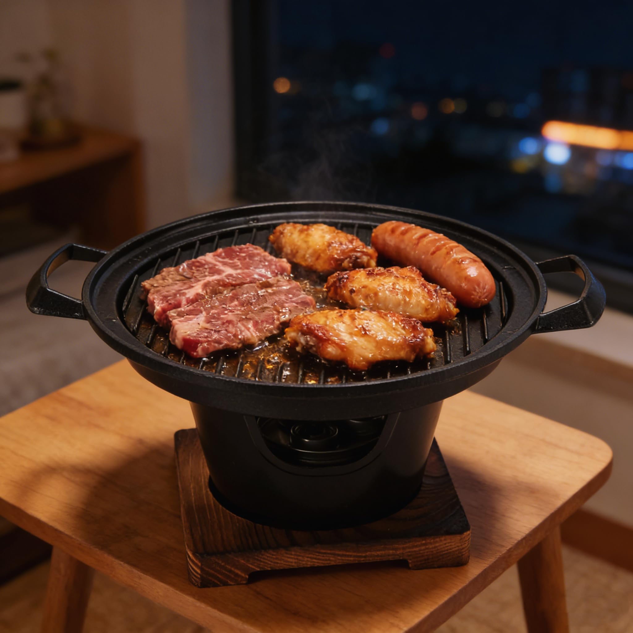 Griglia per barbecue, mini griglia Hibachi, griglia da tavolo piccola per evitare che si attacchi Pulizia facile Griglia a carbone da tavolo portatile senza fumo per una persona per interni