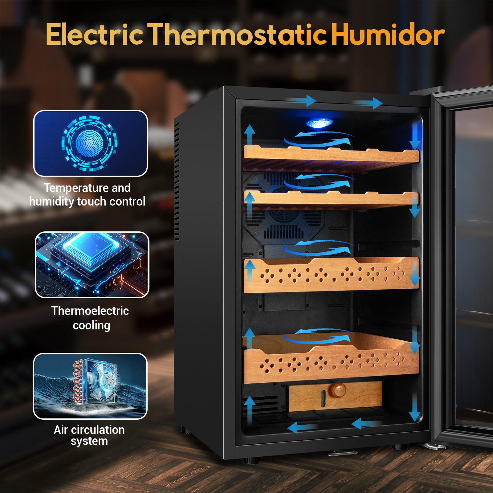 70l Electric Humidor – Large Capacity 400 Count Electric Humidor Cooler | Smart Temperature & Humidity Control | Spanish Cedar Wood Shelves, Digital LED Screen & Safety Lock | Christmas Gift For Men on Fridge.com - View 2