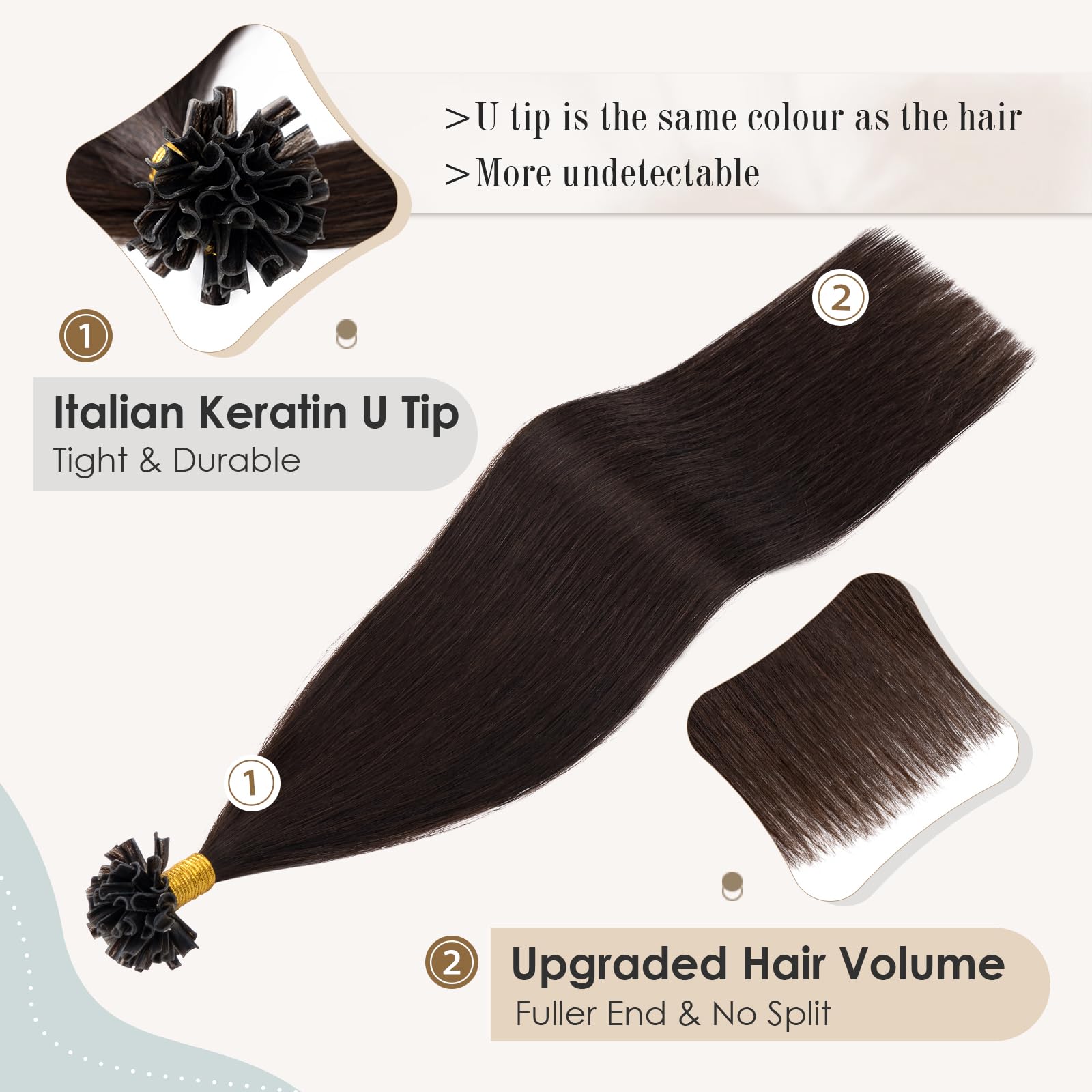 Elailite U Tip Pre Bonded Hair Extensions 1g Real Human Hair, Keratin Extension Remy Hair Straight - Image 3
