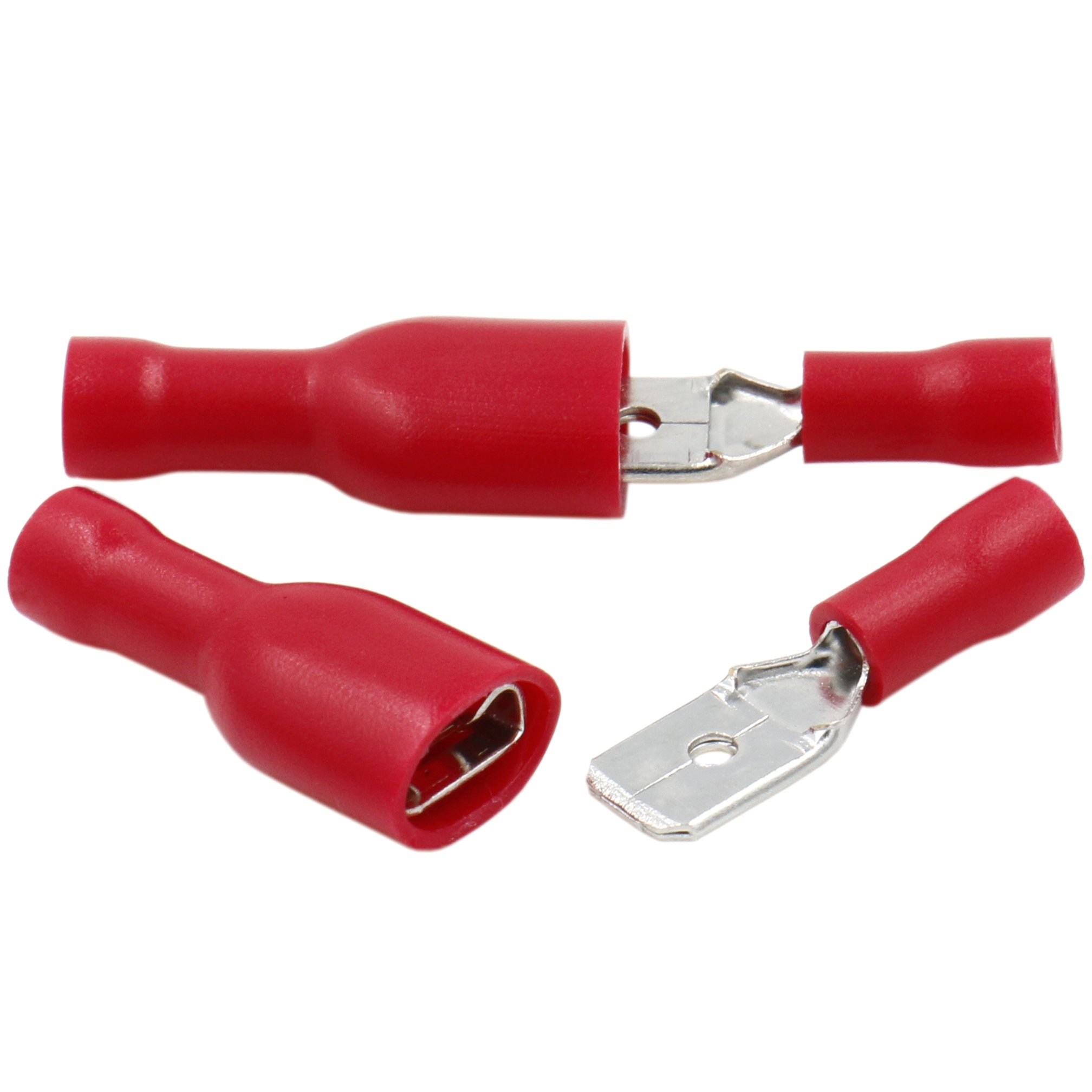 Heschen Wtyczka/gniazdo, szybkozłączka, winyl, całkowicie izolowana, FDFD+MDD1.25-250, 6,3 x 0,8 mm zacisk kablowy, do 0,5-1,5 mm² (22-16 AWG), czerwony, 100 sztuk