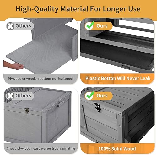 Miniatura 6 de GEGURI Hábitat de tortuga para interiores y exteriores, casa de tortuga de madera con patas desmontables, jaula de reptiles para animales pequeños