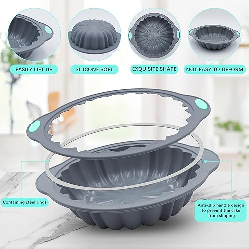 Miniatura 4 de To encounter 44 moldes redondos de silicona para tartas, juego de moldes para hornear resistentes al calor, molde de silicona antiadherente para