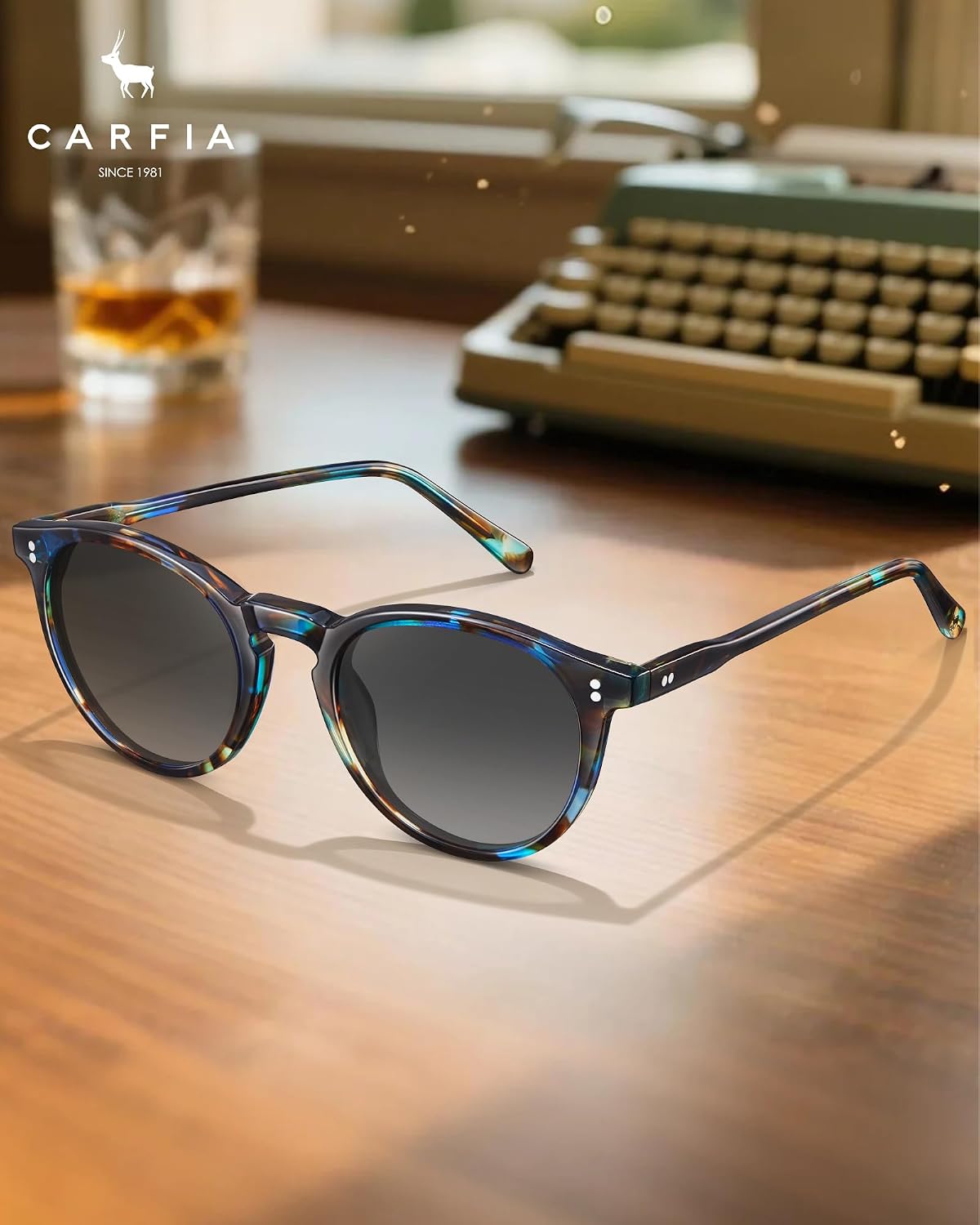 CARFIA Bundles Retro Tortoise Frame with Double Bridge Round Sun Glasses image 5