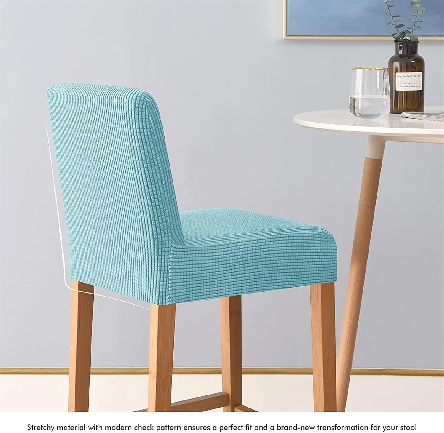 Stretch Bar Stool Covers Set Of 1/2/4/6 Jacquard Chair Seat Cover Barstool Club Slipcovers Kitchen Dining Chair Covers Furniture Protectors For Dining Room Chairs ( Color : Light Blue , Size : 6 pcs )