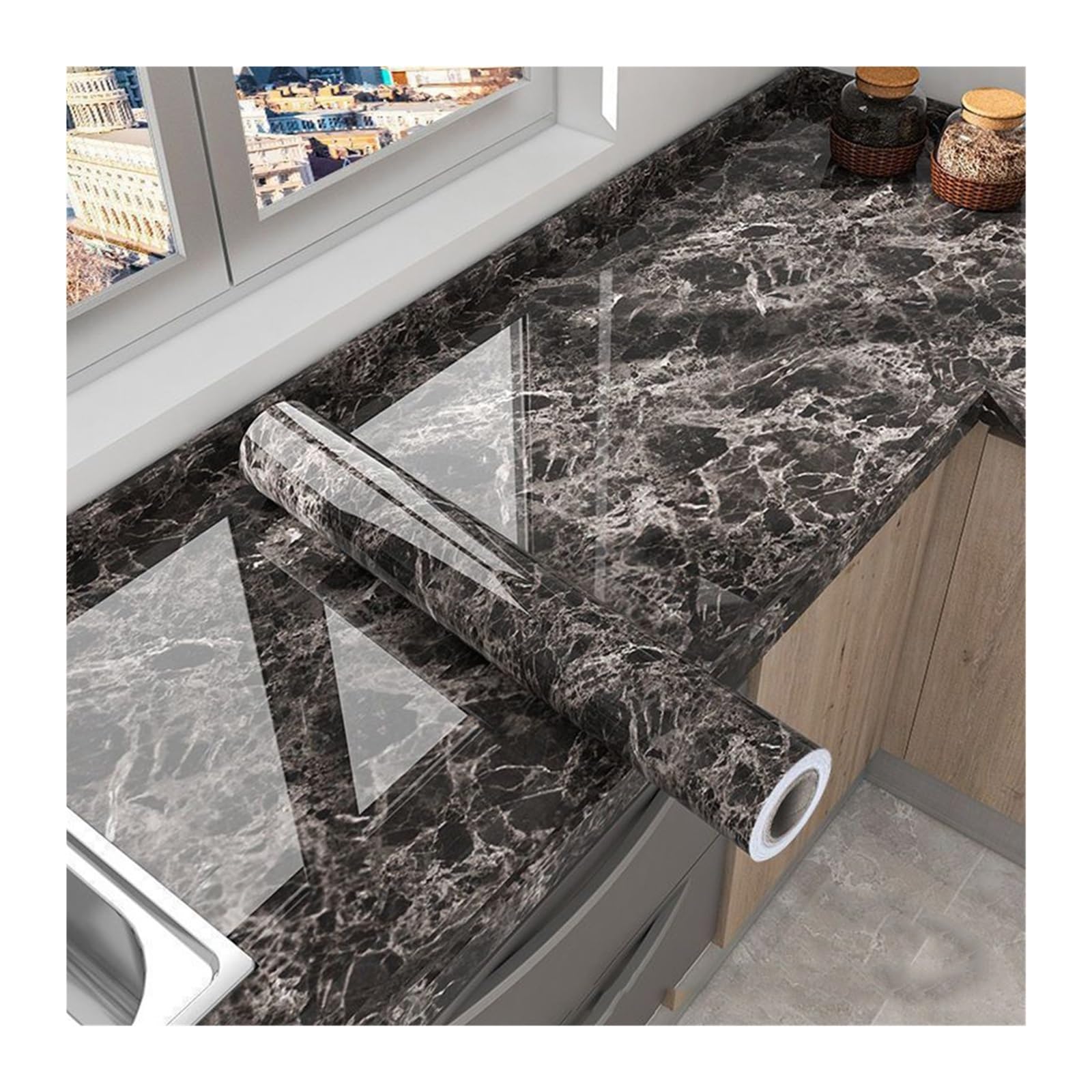 Foelanne Color6 Back Self Adhesive Wallpaper, Marble Contact Paper Self-Adhesive Kitchen Cabinet -Proof Multiple Sizes(,55Cm X 300Cm)