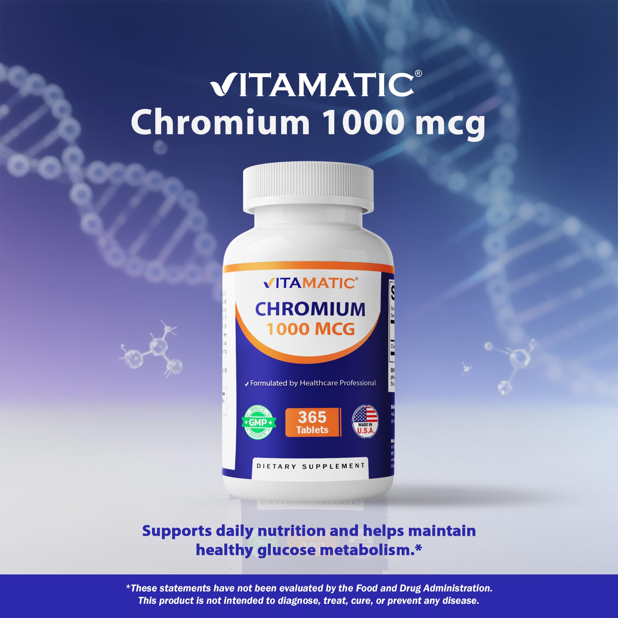 Vitamatic Chromium 1000 mcg | 365 Tablets | High Potency Chromium Picolinate | Non-GMO, Gluten Free — Amazon image 6