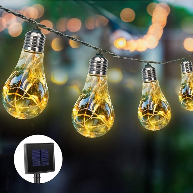 AIDDOMM 13.99ft Solar Light Bulbs Hanging String for Outdoor Waterproof, IP:65 10 Warm White LED Will Illuminate Your Party, Garden and Tent and Warm Your Holiday