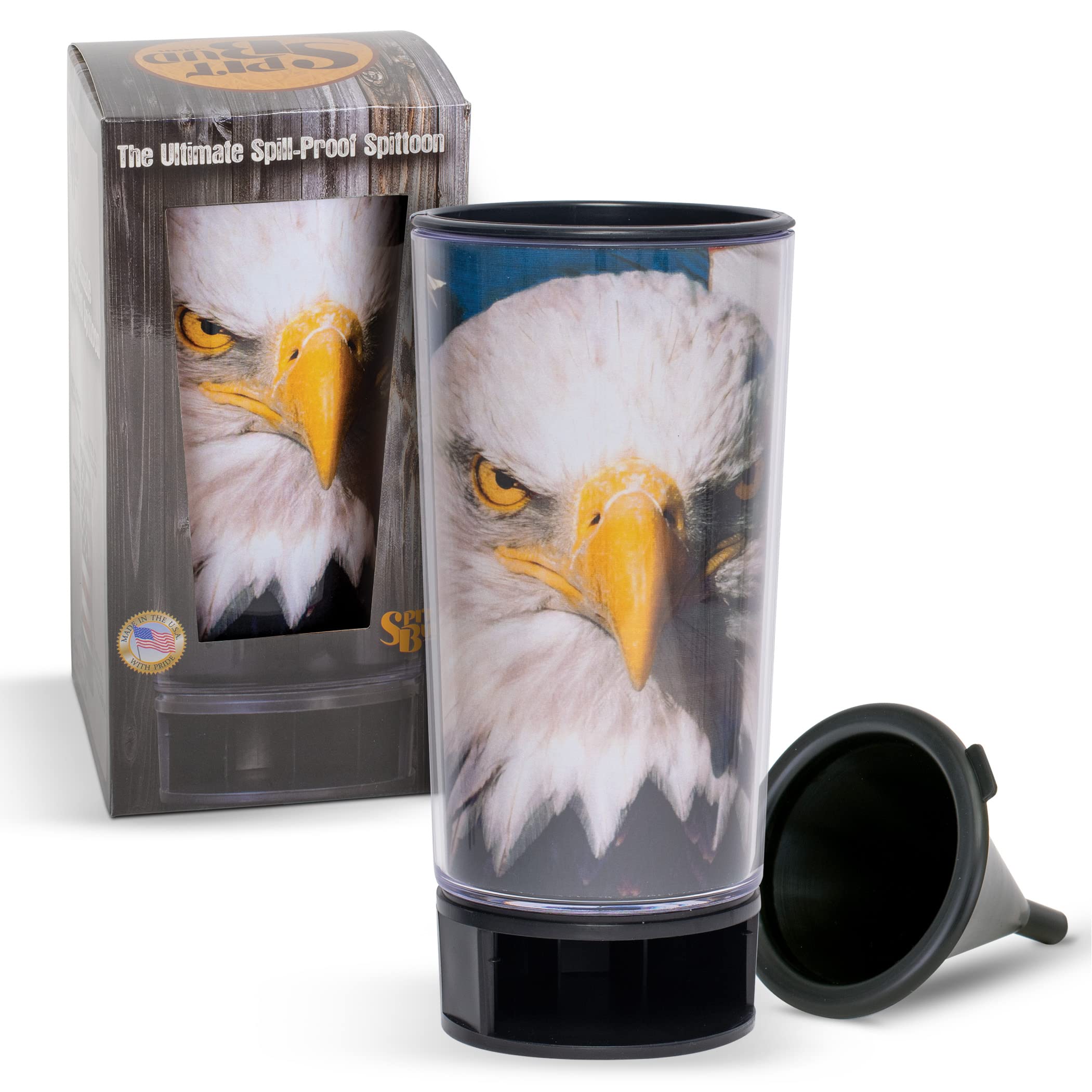 American Eagle #2 by Spit Bud - The Ultimate Spittoon for Chew - Portable Dip & Snuff Cup with Lid, Pop Tab, Spill-Proof Funnel, Can Cutter & Holder -