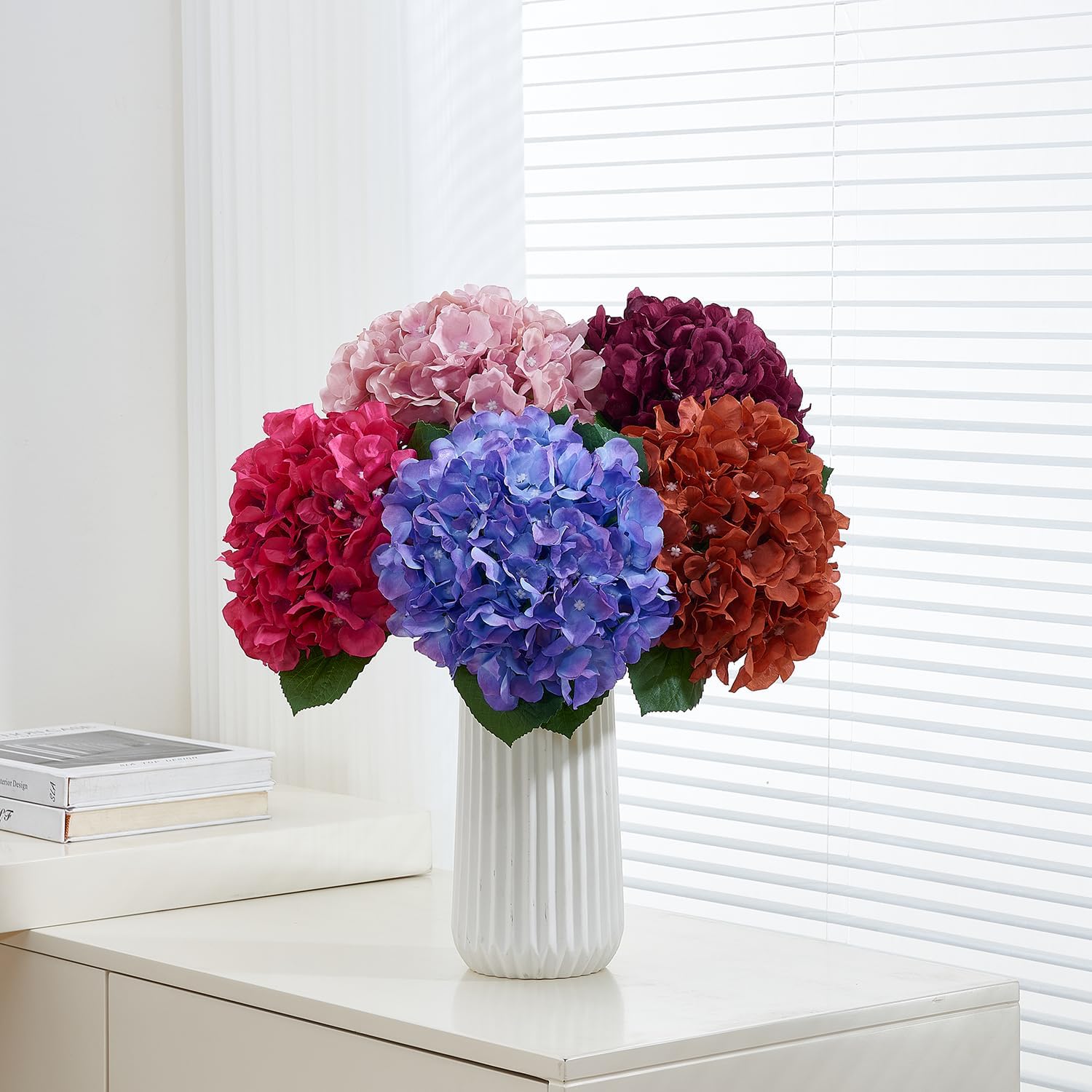 8Pcs Burgundy Fake Flowers Silk Hydrangea Artificial Flowers Bouquets Faux Hydrangea Stems for Home Table Centerpieces Wedding Party Decoration - Image 7