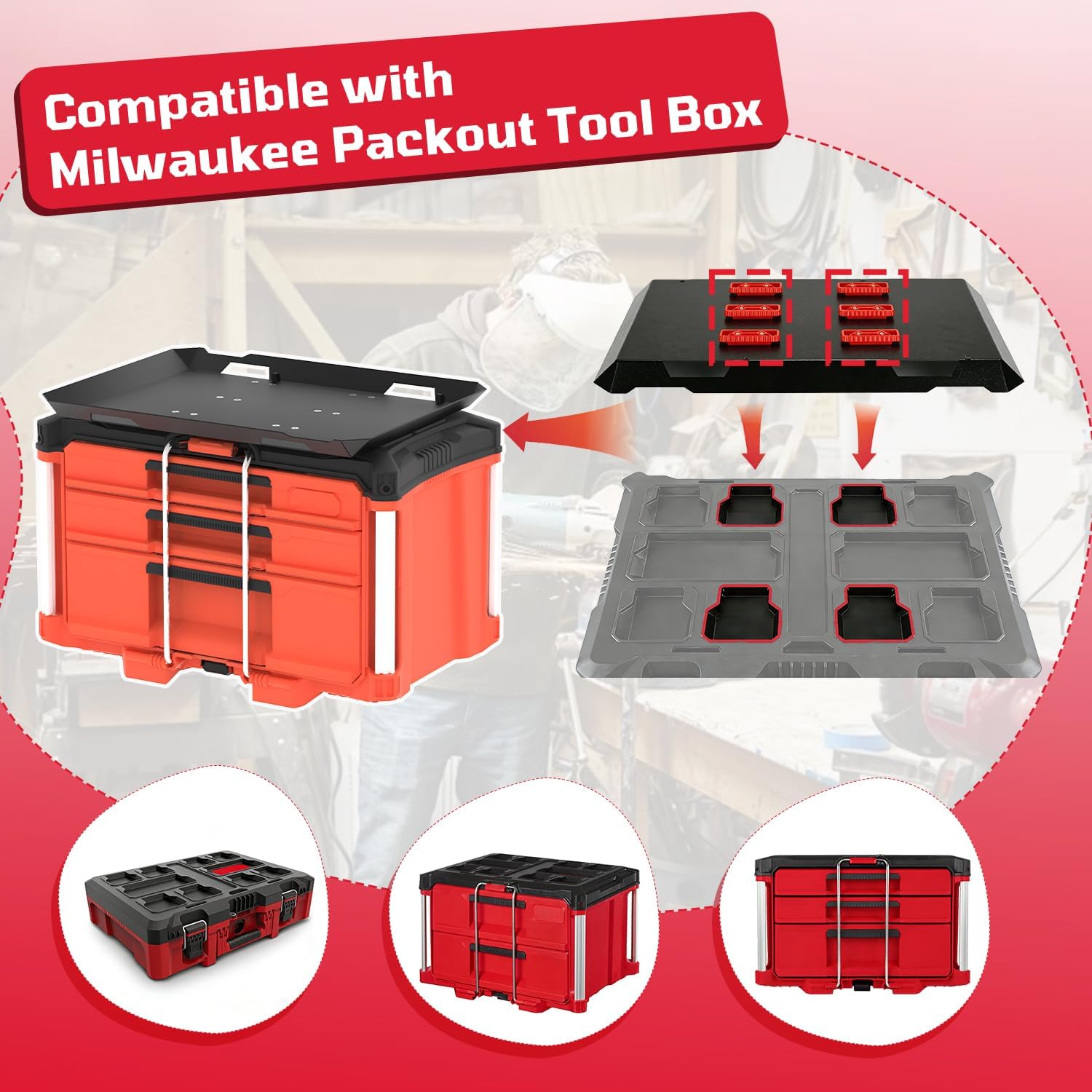 Metal Mounting Base Compatible with ToughBuilt StackTech, Heavy-Duty Stacking Adapter Fit for Milwaukee Packout Surfaces, Secure Mounting Plate for ToughBuilt Toolboxes on Packout Base