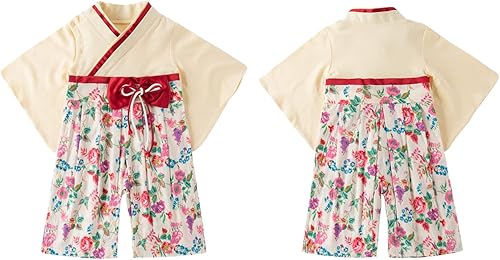 Miniatura 9 de Mono para bebé kimono japonés mameluco de algodón para niñas disfraz de estilo japonés con 2 pares de calcetines