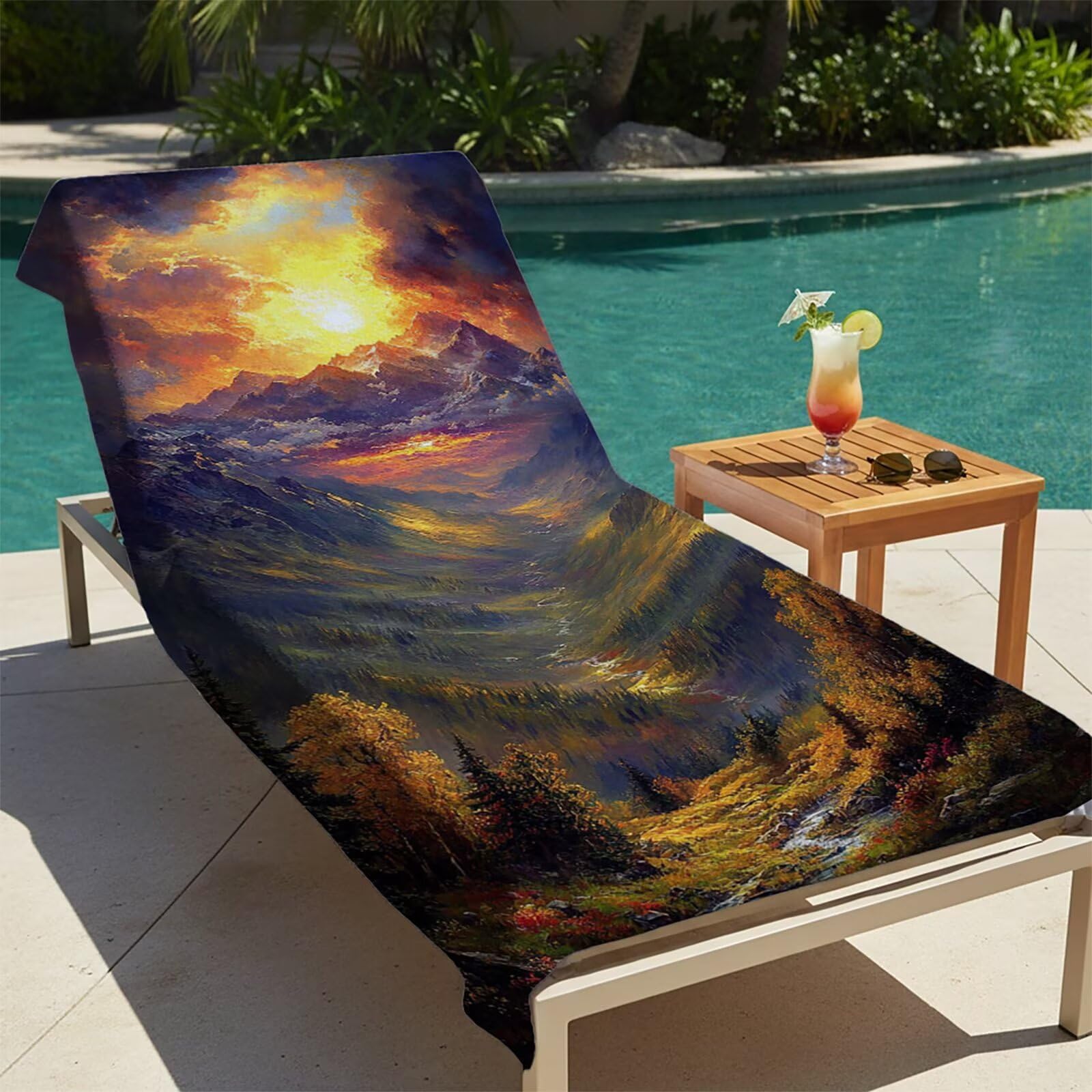 Strandtuch Berg Strandtuch XXL 100x220CM mit Weich & Hautfreundlich als Saunahandtuch Fitness Handtuch Pool Gym Handtuch Badetuch Sporthandtuch für Camping Travel Essentials Sonnenuntergang LSTJ-2199
