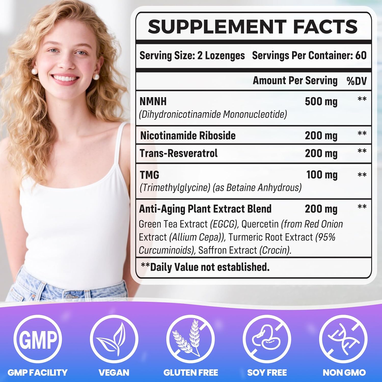 Sublingual NMNH (Dihydronicotinamide Mononucleotide), NMN Supplement Alternative, NAD+ Levels as We Age, Anti-Aging, Energy, NAD Resveratrol Supplement with w/NR, Resveratrol & TMG, 6 Pack
