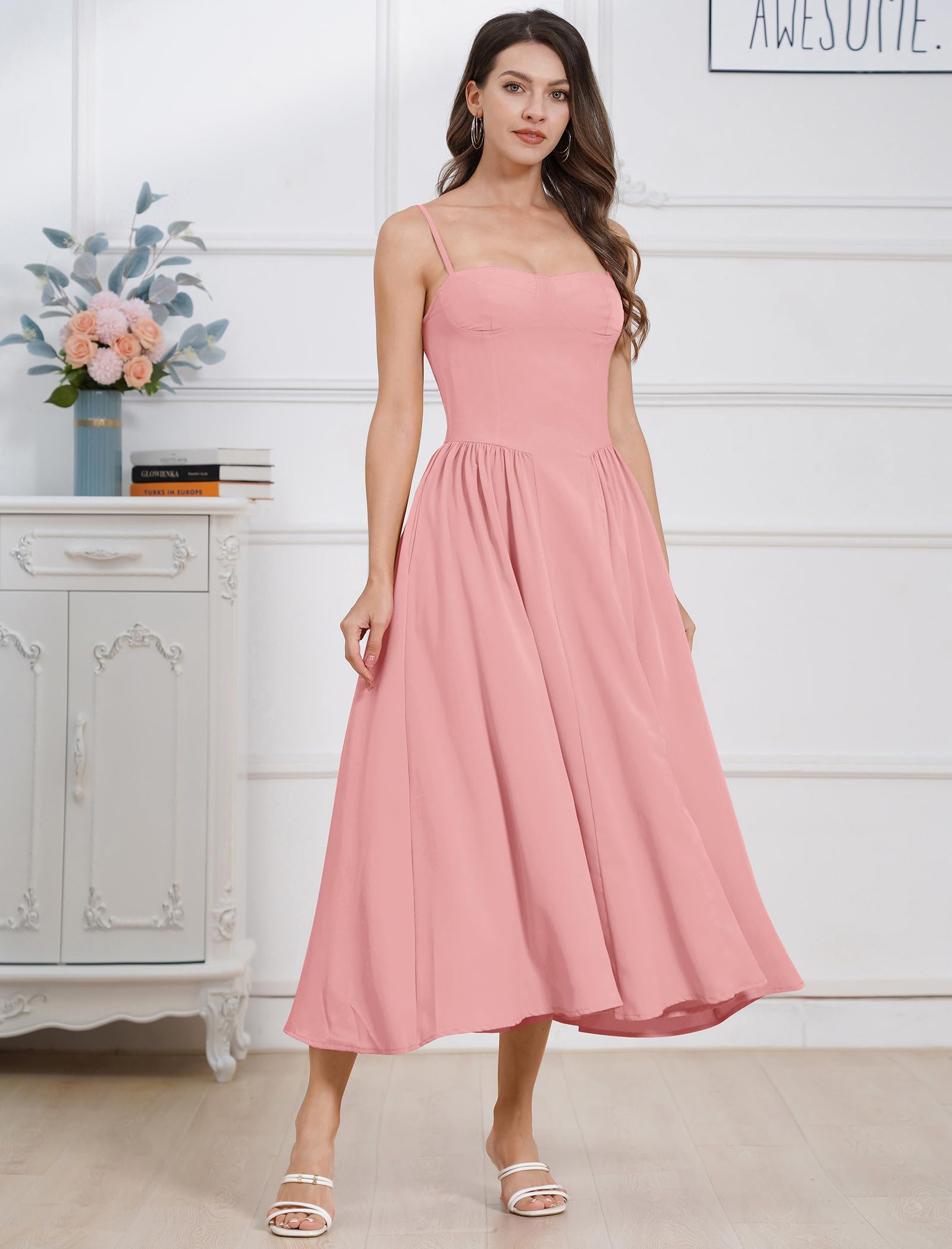 OMEWEE Sommerkleid Damen Sexy Ärmellos Spaghettiträger Freizeitkleid Böhmisch Maxikleid A-Linie Strandkleider mit Tasche