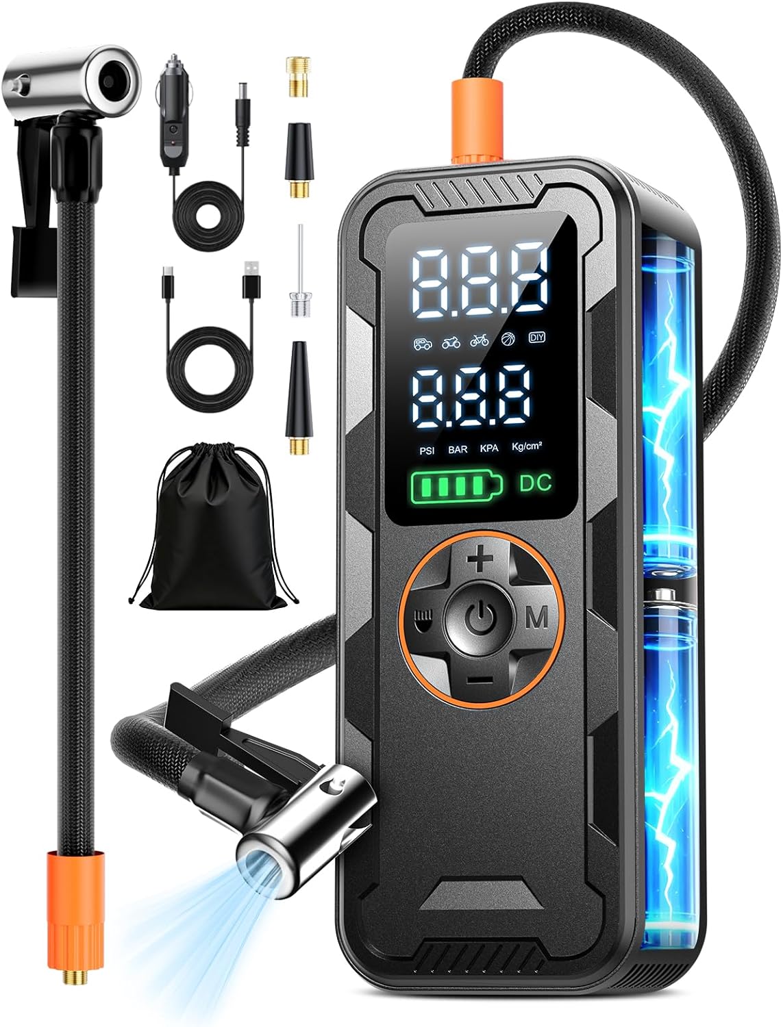 Inflador de neumáticos, compresor de aire portátil, bomba de aire eléctrica de 150 PSI con medidor de presión digital, inflado rápido, apagado