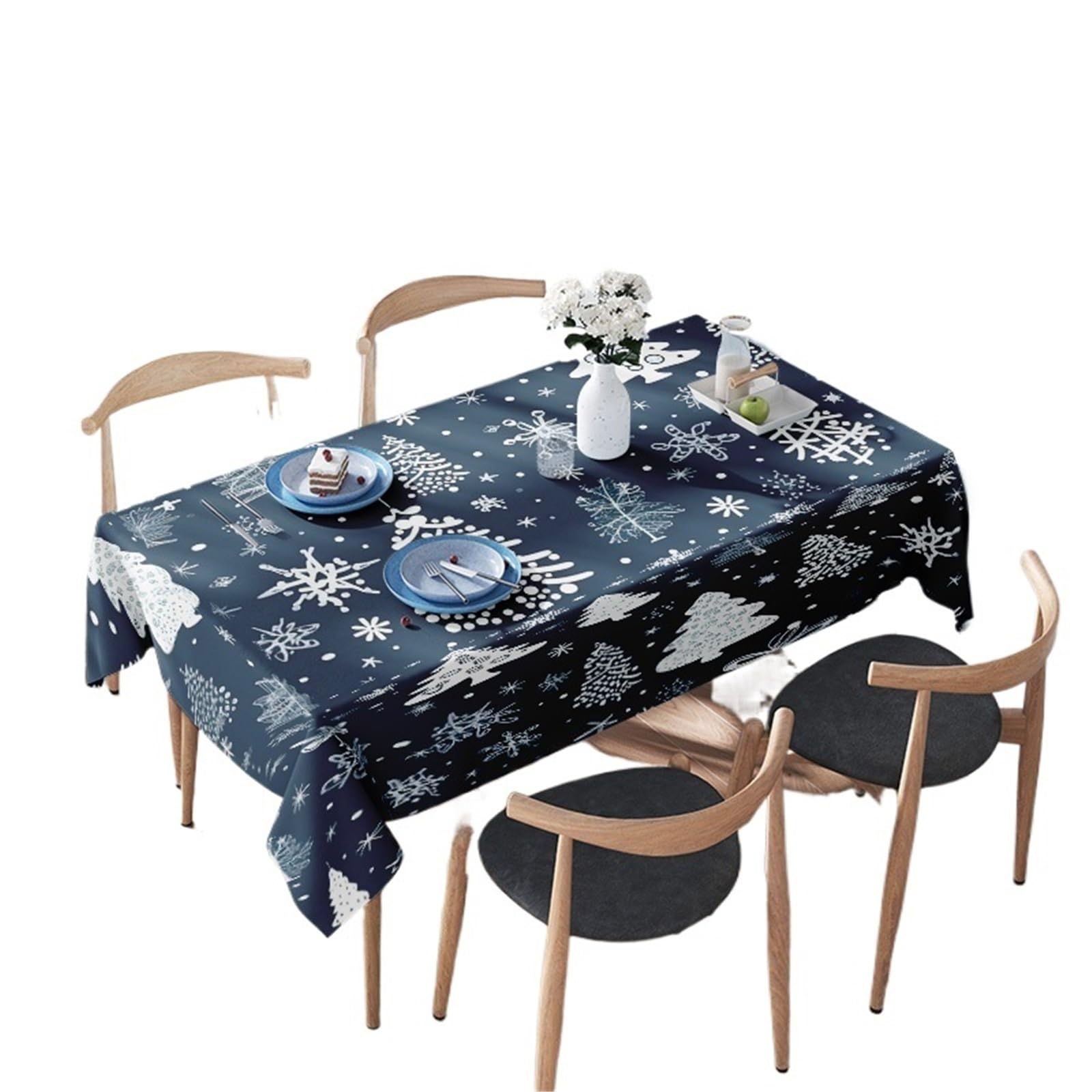 LYXYGMV Tablecloth Xmas Snowflake Decor Blue Festive Dinner Cloth Perfect For Your Holiday Party Or Family Gathering for Dining Room(140X180CM)