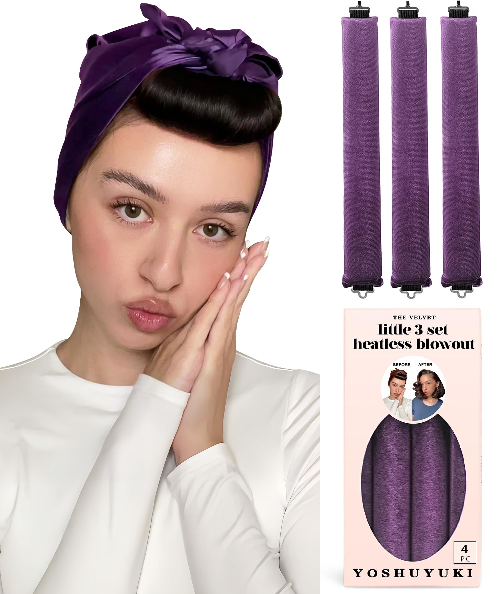 Velvet Overnight Curls Heatless Hair Curler No Heat Satin Heatless Curling Rods Foam Sponge Hair Rollers for Short Long Hair to Sleep in Care Styling Tools - Violet