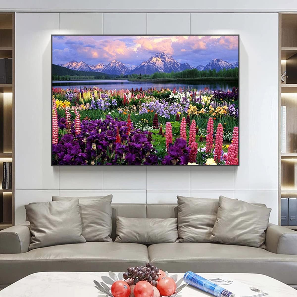 Instarry DIY 5D Diamond Painting Large Size Full Drill Snow Mountain and Flowers Rhinestones Cross Stitch Living Room Kitchen Wall Decor 19.7x15.7 inch