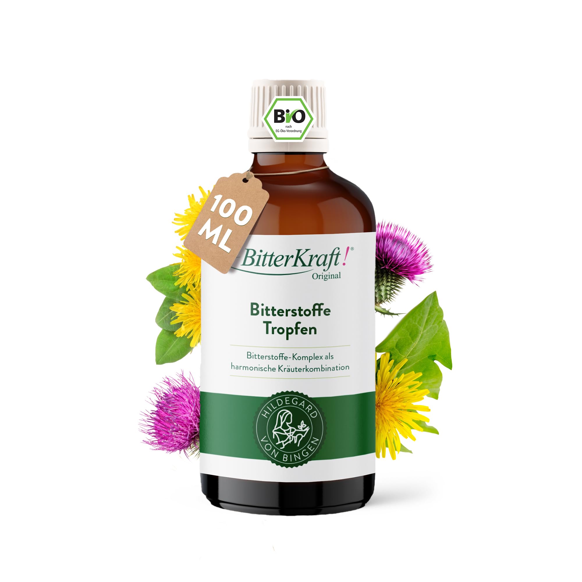 BitterKraft! Original BIO Bitterstoffe Tropfen 100 ml – nach Hildegard von Bingen – 9 erlesene Bitterkräuter - Verdauungsfördernd – hochdosierte Bittetropfen - 100% Natur – Vegan – Made in Germany
