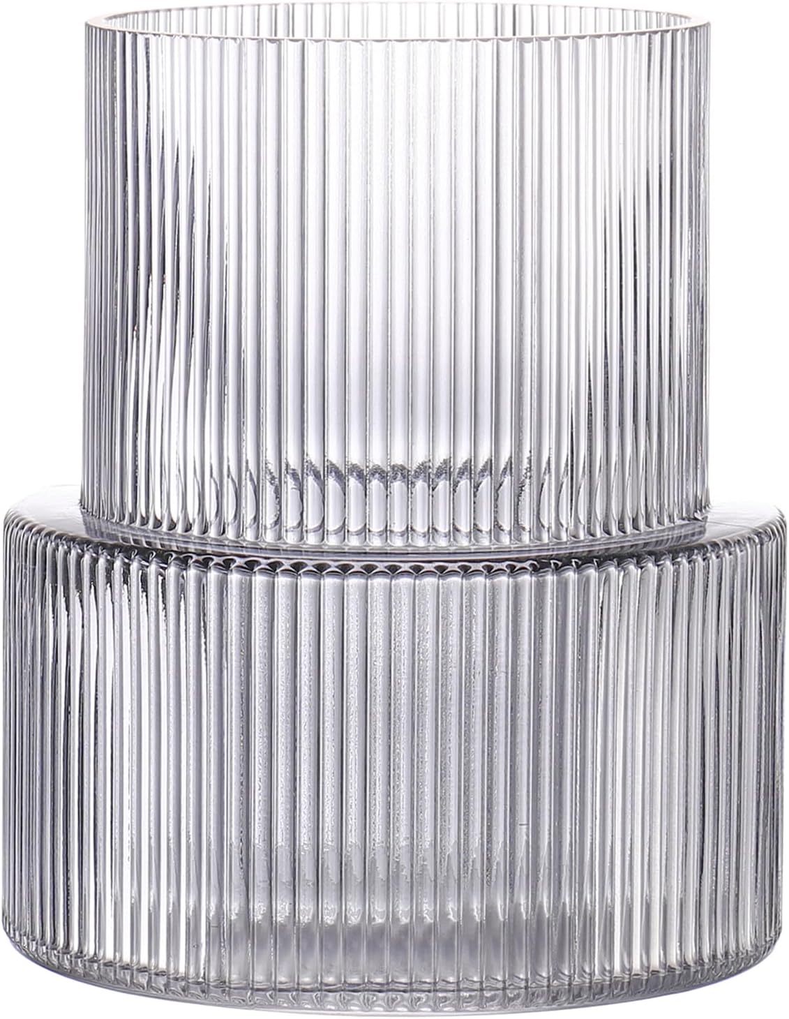 YANWE1 Black Glass Vase, Ribbed Glass Vase for Tulips, Flower Vases for Bouquet, Black Modern Vases for Living Room, Dining Table, Entryway, Mantle, Shelf, Wedding, Office, 7.5 Inches