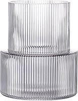 Vista 31 de Jarrones de vidrio acanalado, juego de 2 jarrones estriados para flores, florero de vidrio ámbar para tulipanes, jarrón moderno para sala de estar