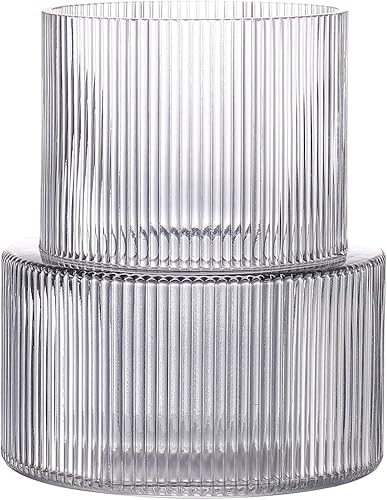 Miniatura 50 de Jarrón redondo de cristal, floreros para ramo, jarrones de vidrio acanalado para flores, pequeño jarrón transparente para sala de estar, oficina,