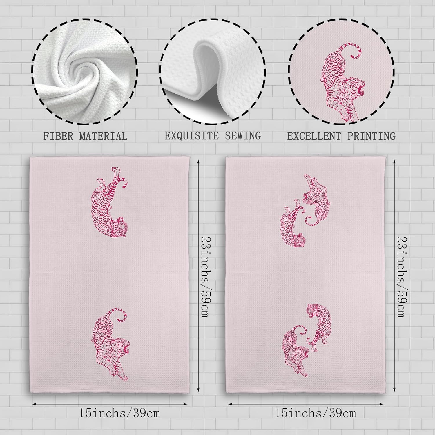 Preppy Pink Tiger Kitchen Towels, Coquette Trendy Tigers Kitchen Towels Decorative Set of 2, Preppy Room Decor, Tiger Decor, Retro Western Tiger Hand Dish Tea Towels for College Dorm 16X24In - Image 7